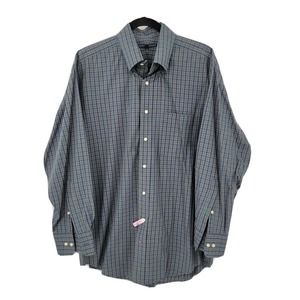 Tommy Hilfiger Mens Large 16 32-33 Dress Shirt Blue Green Plaid Pocket Cotton